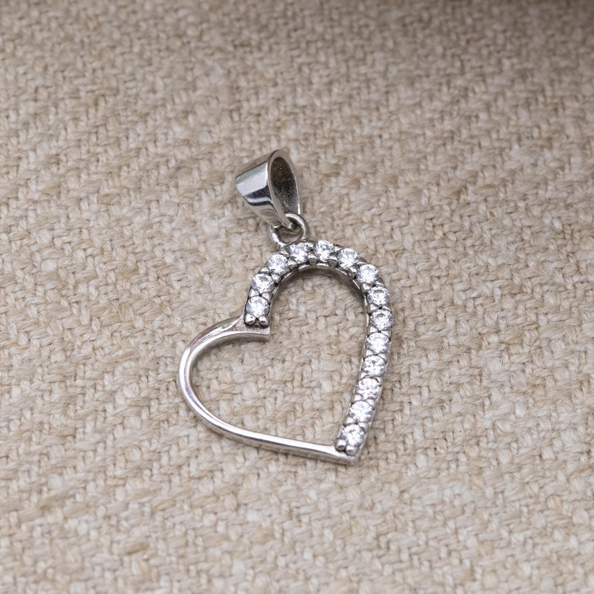 Sterling Silver CZ Love Heart Pendant - Clear Stone pendant for Necklace Stack | Romantic Gift for Her