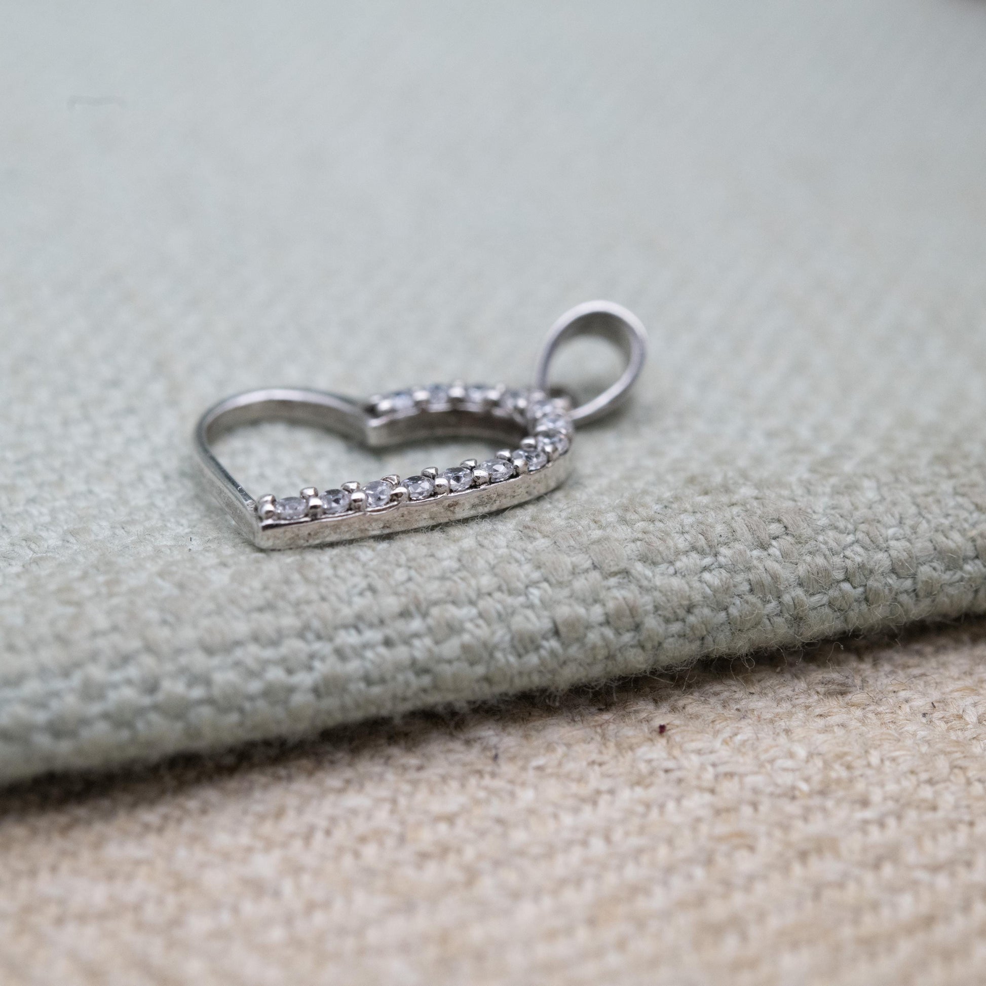 Sterling Silver CZ Love Heart Pendant - Clear Stone pendant for Necklace Stack | Romantic Gift for Her