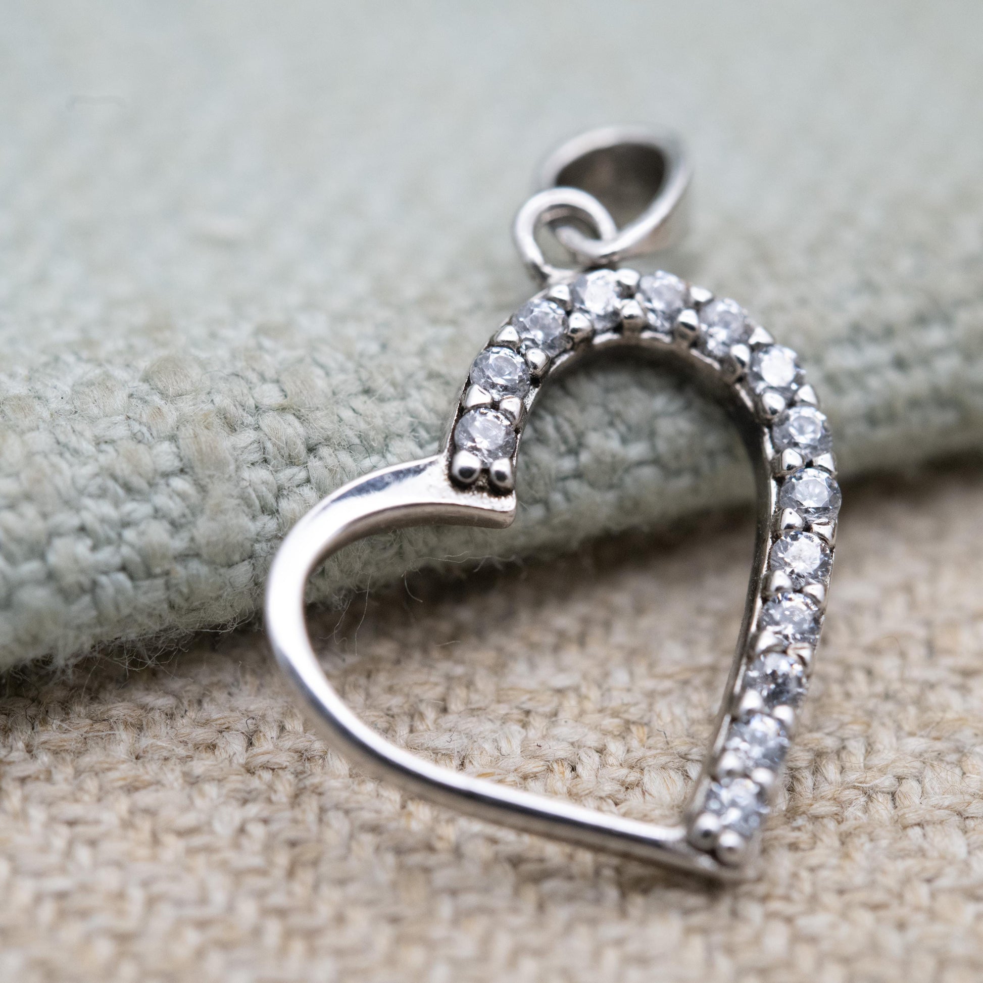 Sterling Silver CZ Love Heart Pendant - Clear Stone pendant for Necklace Stack | Romantic Gift for Her
