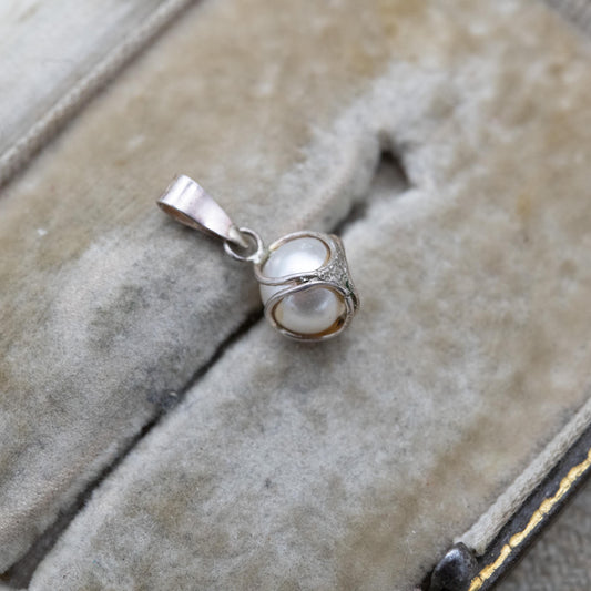 Vintage Sterling Silver Faux Pearl Minimalist Pendant - Pretty Silver Gift