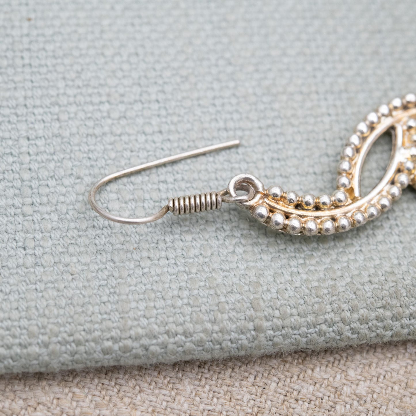 Vintage Sterling Silver Onyx Dangle Earrings - Beaded Circles Design | Black Cabochon Gemstones | Gift for Her