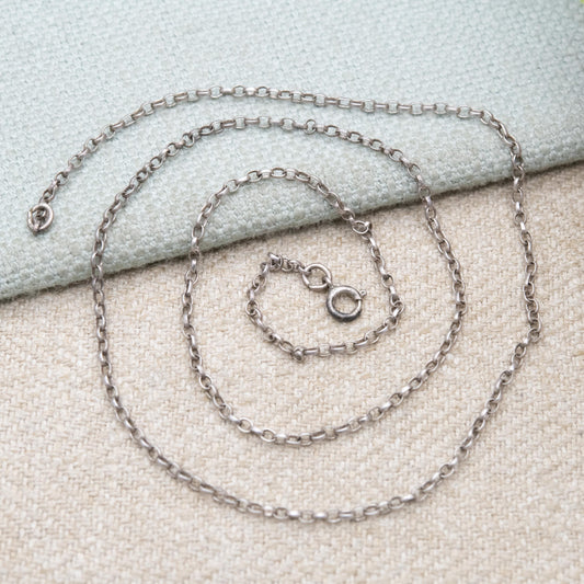 Vintage Sterling Silver Trace Chain Necklace 17.5" - Thin Belcher Everyday Silver Jewellery