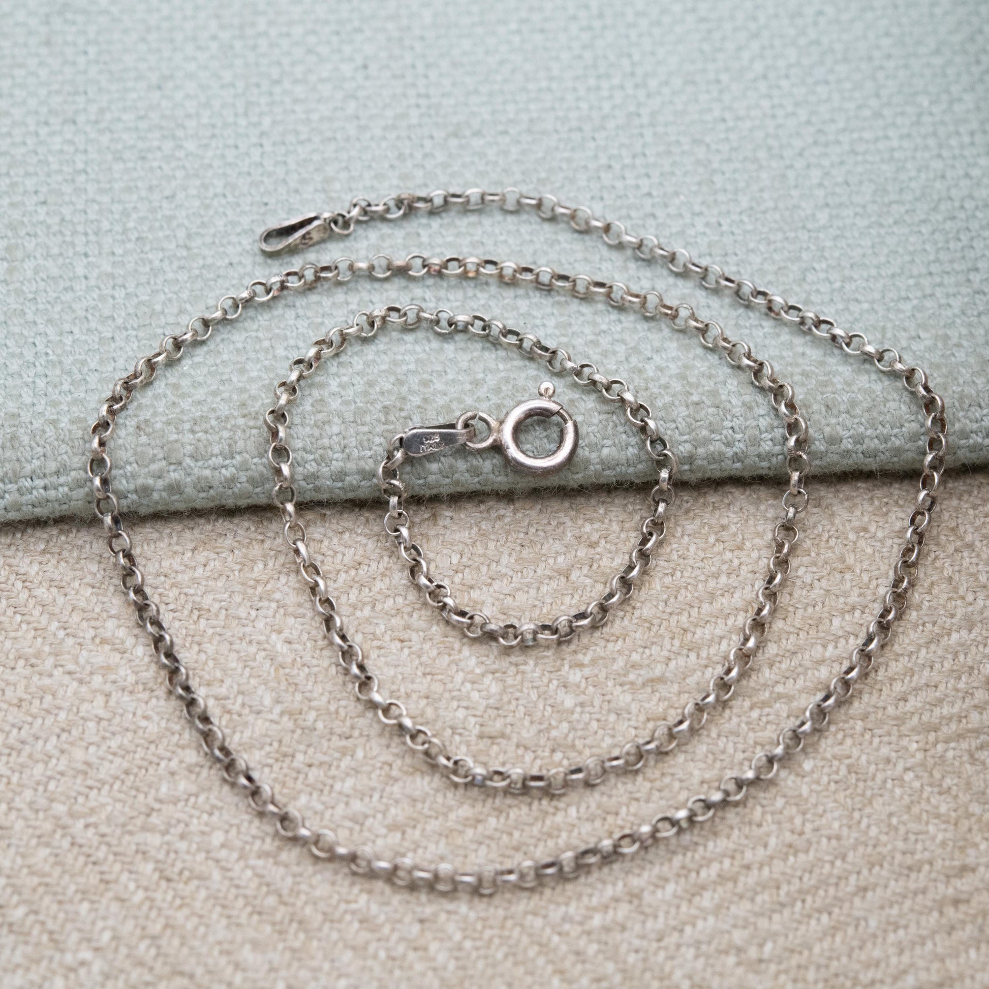 Vintage Italian Sterling Silver Belcher Chain Necklace 16" - Short Rolo Link Silver Trace Chain