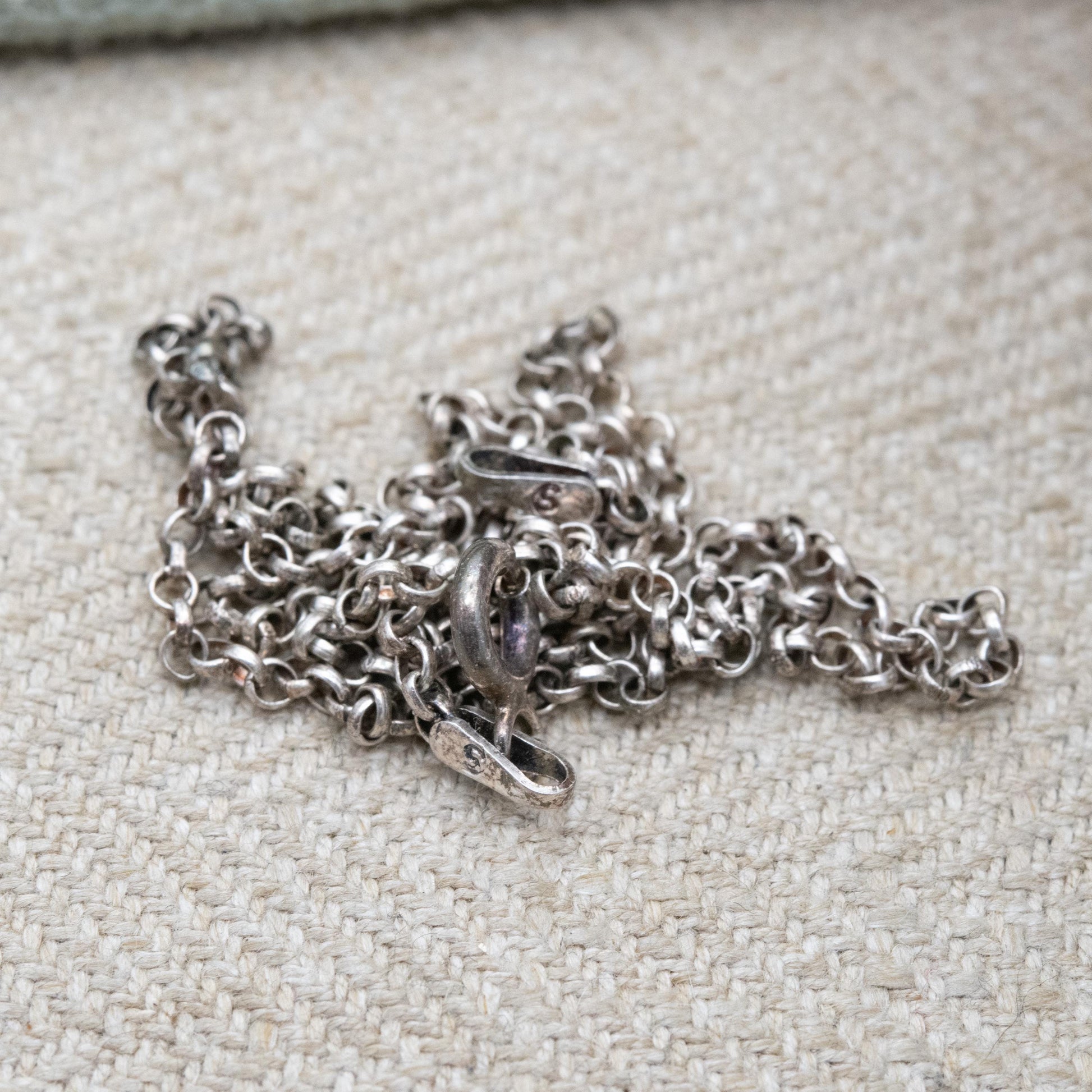 Vintage Italian Sterling Silver Belcher Chain Necklace 16" - Short Rolo Link Silver Trace Chain