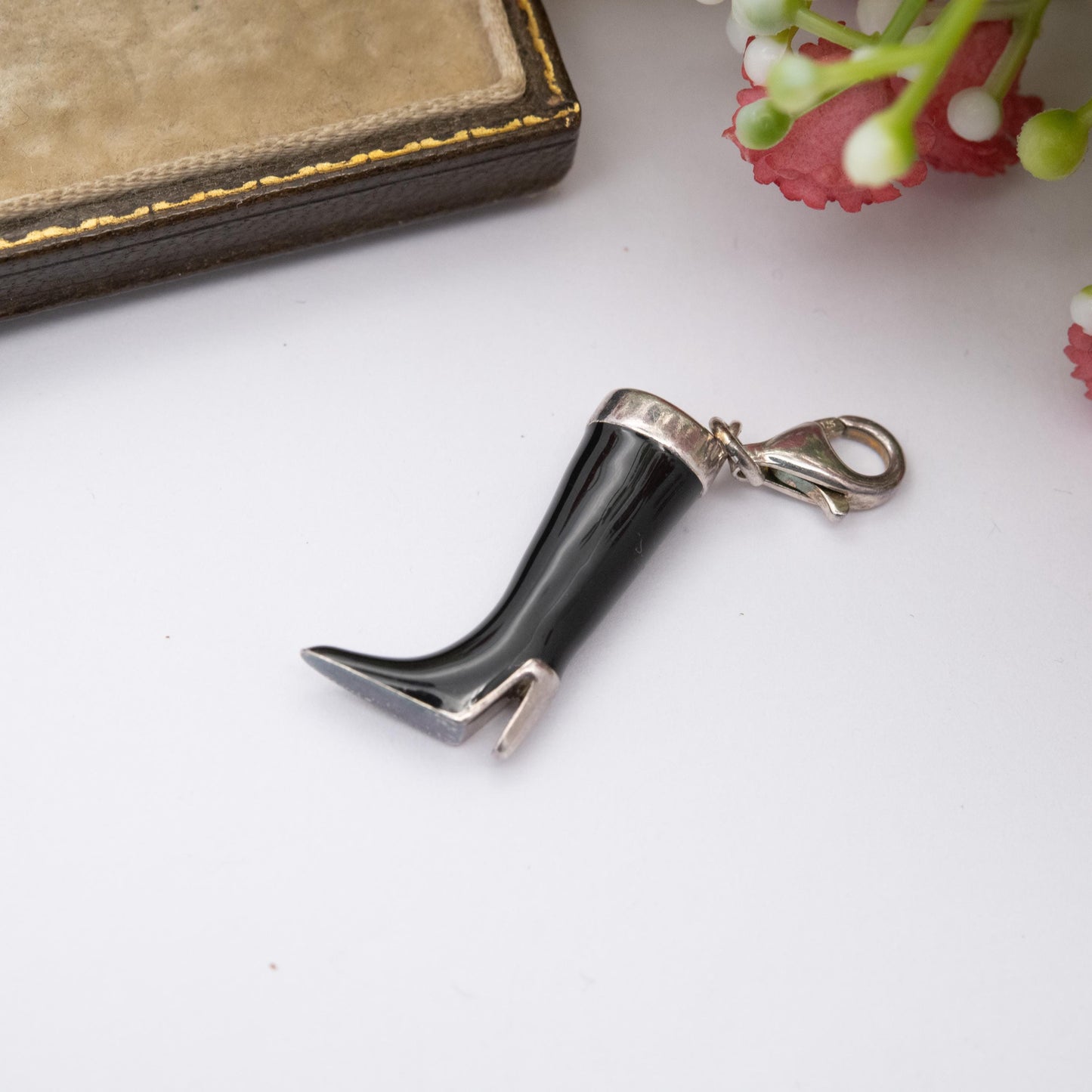 Sterling Silver Black Enamel High Heel Boot Charm Pendant - Gift for Charm Bracelet Necklace