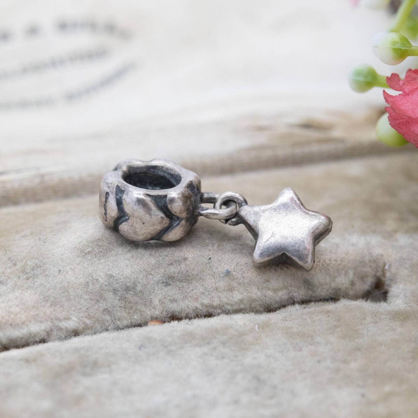 Pandora Sterling Silver Star and Heart Charm Pendant - Designer Gift for Charm Bracelet