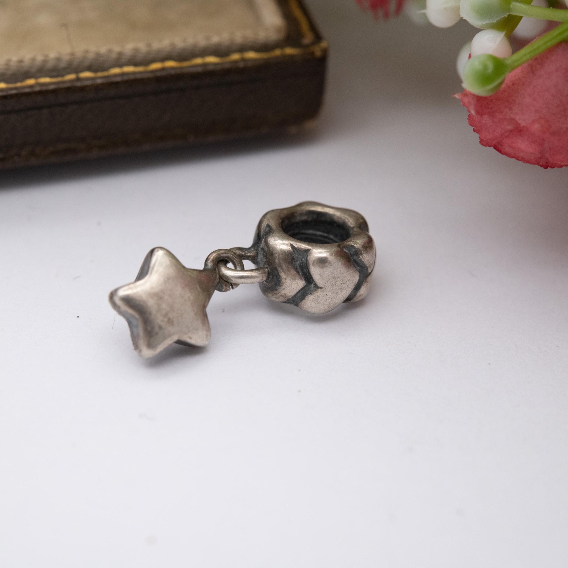 Pandora Sterling Silver Star and Heart Charm Pendant - Designer Gift for Charm Bracelet