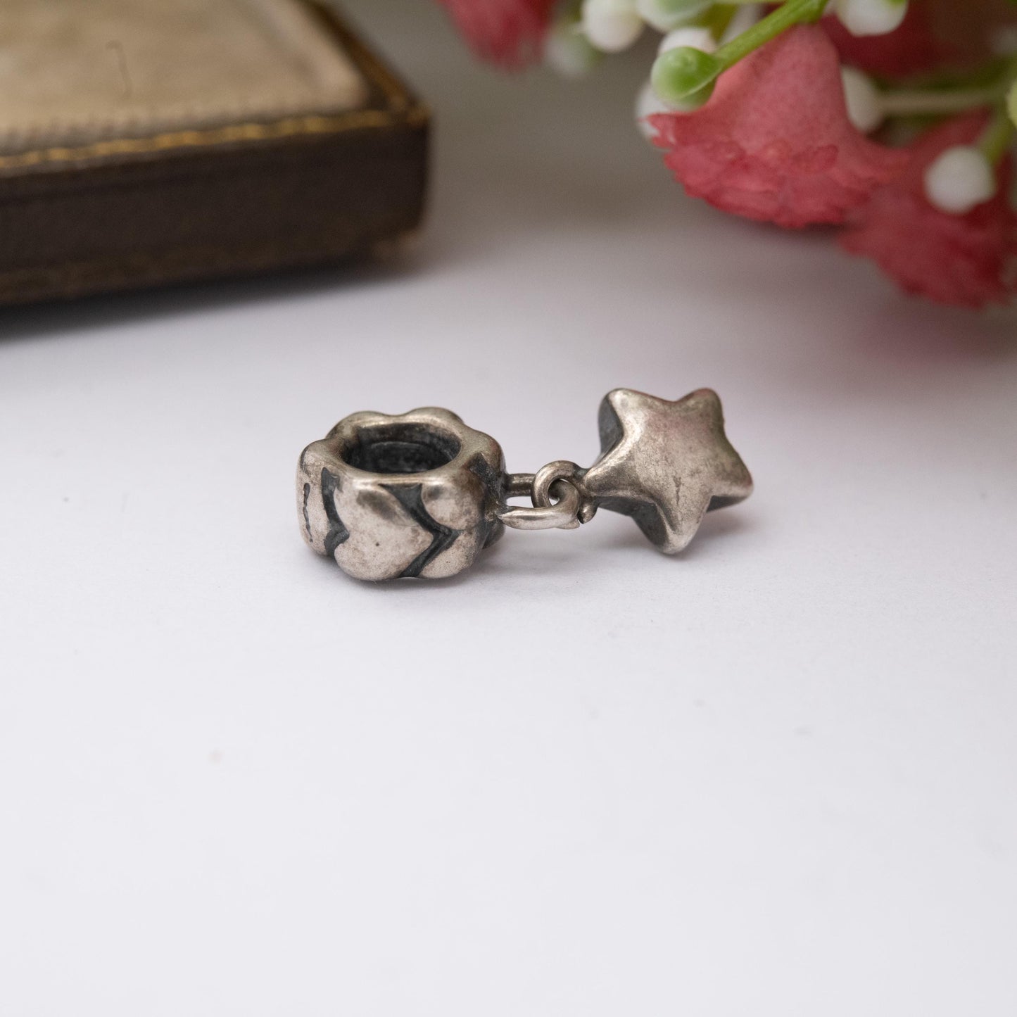 Pandora Sterling Silver Star and Heart Charm Pendant - Designer Gift for Charm Bracelet