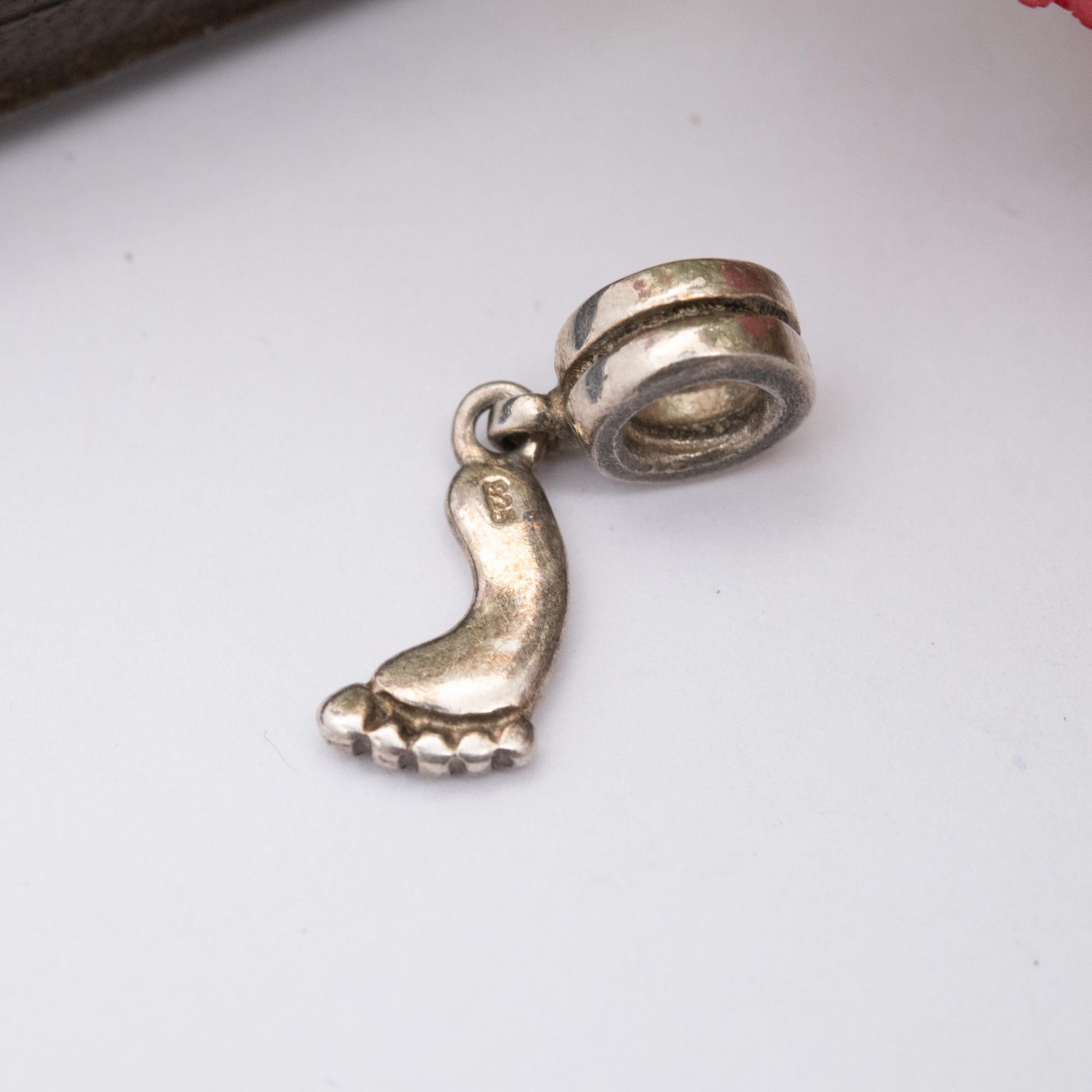 Sterling Silver Baby Foot Charm Pendant - Baby Shower Gift for Charm Bracelet