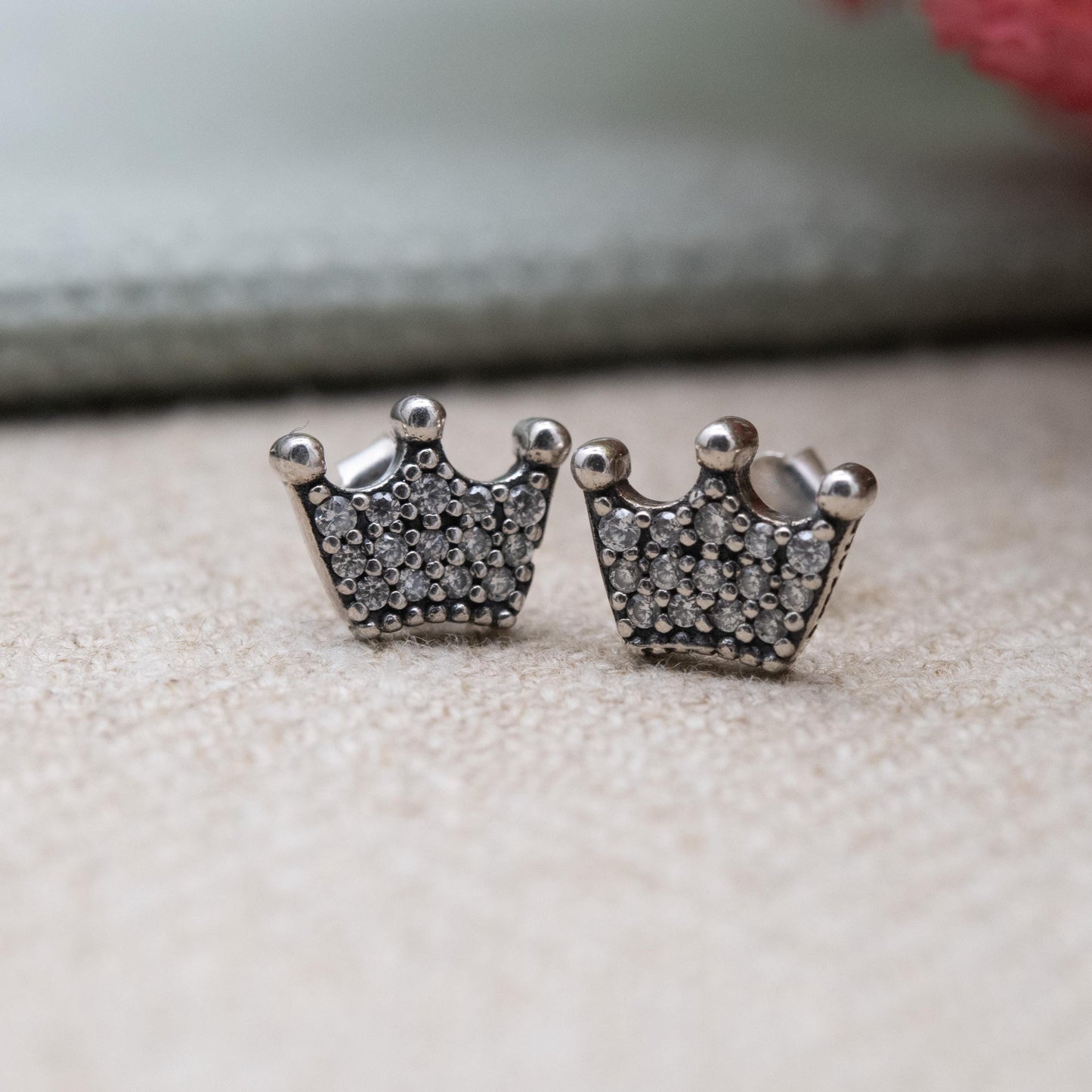 Pandora Sterling Silver Crown Stud Earrings - Clear Stone Jewellery | Designer Gift for Her