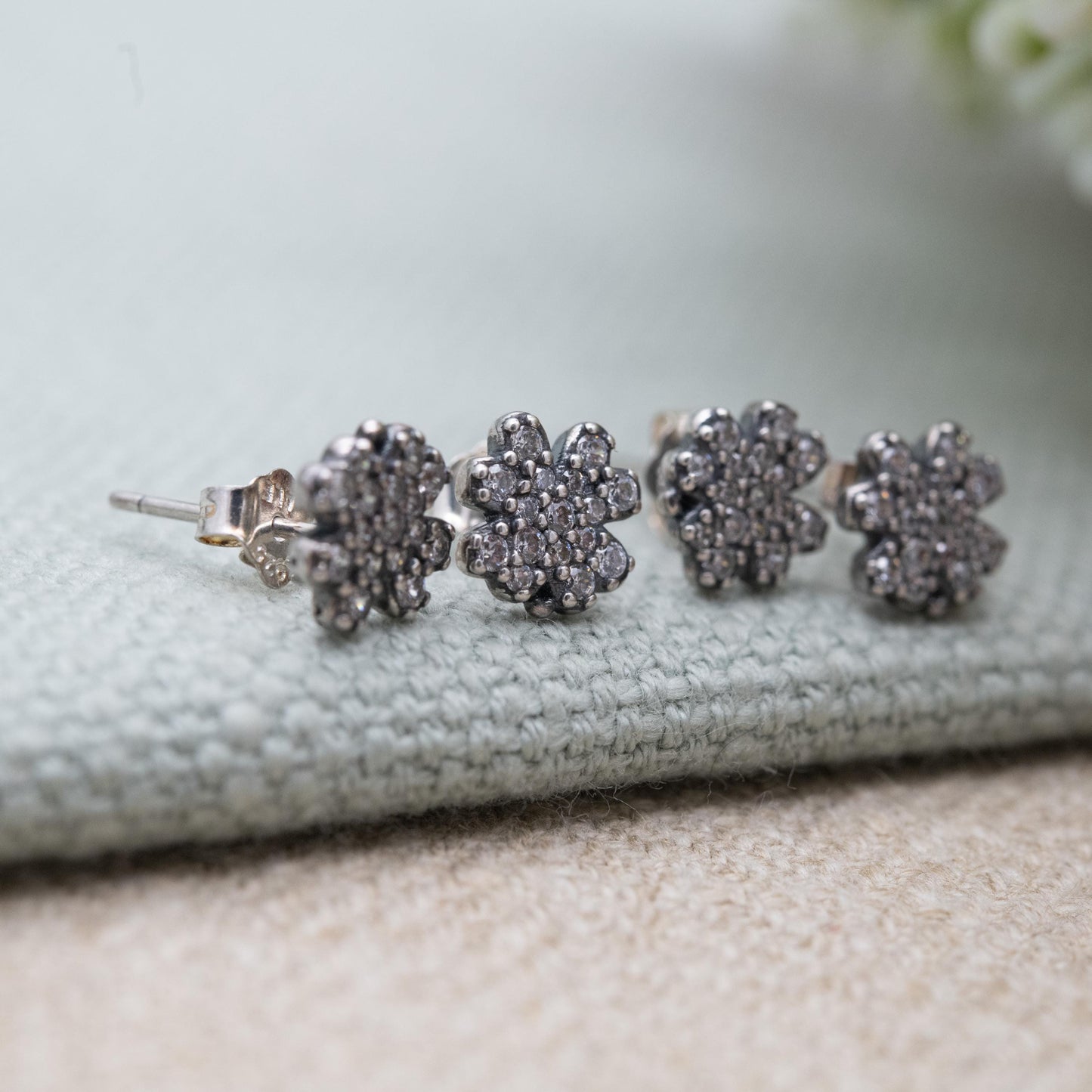 Pandora Sterling Silver Clear Stone Flower Stud Earrings - Designer Gift for Her