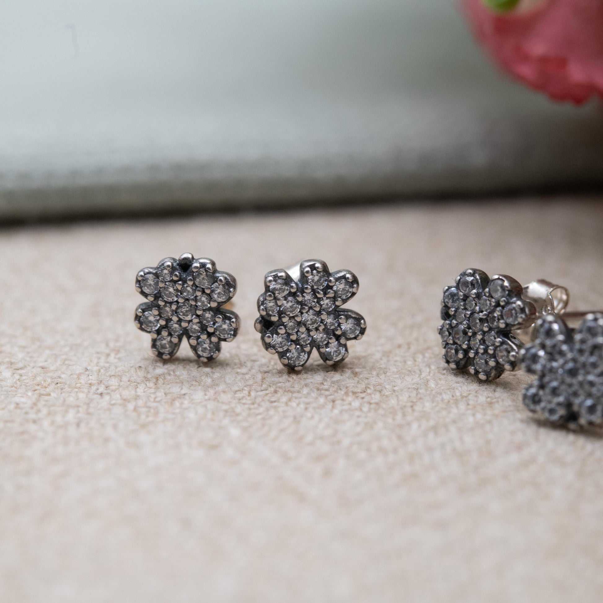 Pandora Sterling Silver Clear Stone Flower Stud Earrings - Designer Gift for Her