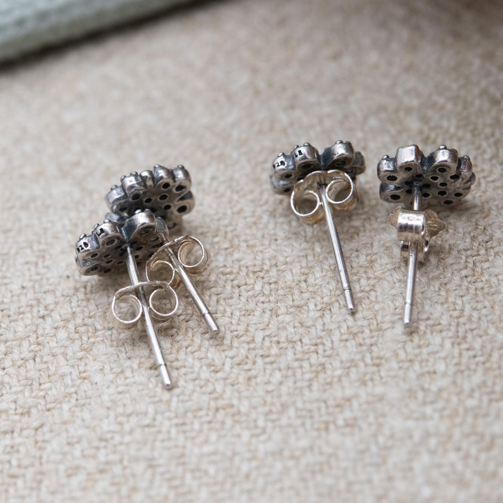 Pandora Sterling Silver Clear Stone Flower Stud Earrings - Designer Gift for Her