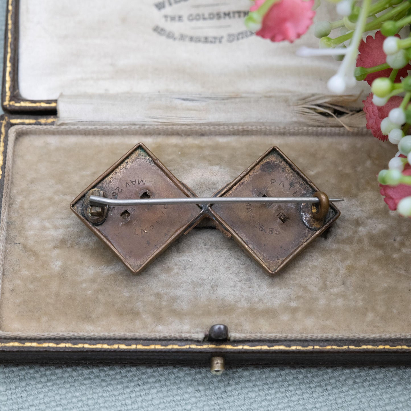 Antique Victorian Rolled Gold Mother of Pearl Brooch - Patent Dated 26 May 1885