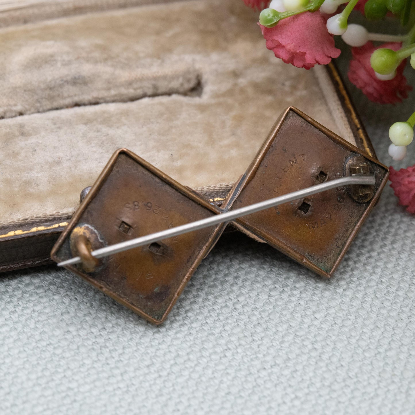 Antique Victorian Rolled Gold Mother of Pearl Brooch - Patent Dated 26 May 1885