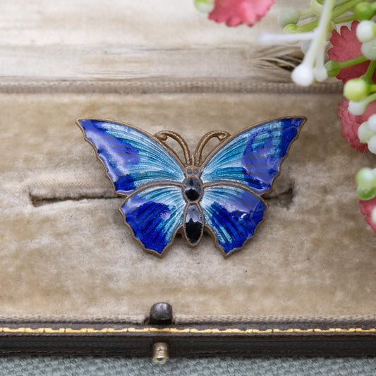Antique Blue Enamel Butterfly Brooch c. 1930s - Collectable Insect Jewellery