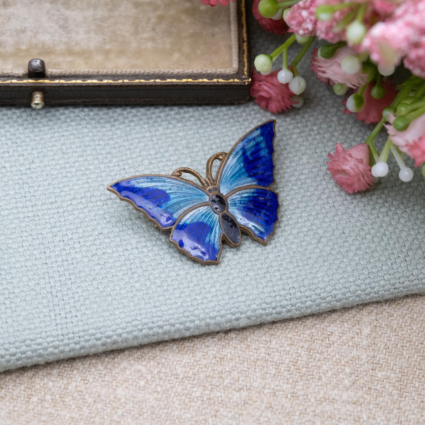 Antique Blue Enamel Butterfly Brooch c. 1930s - Collectable Insect Jewellery