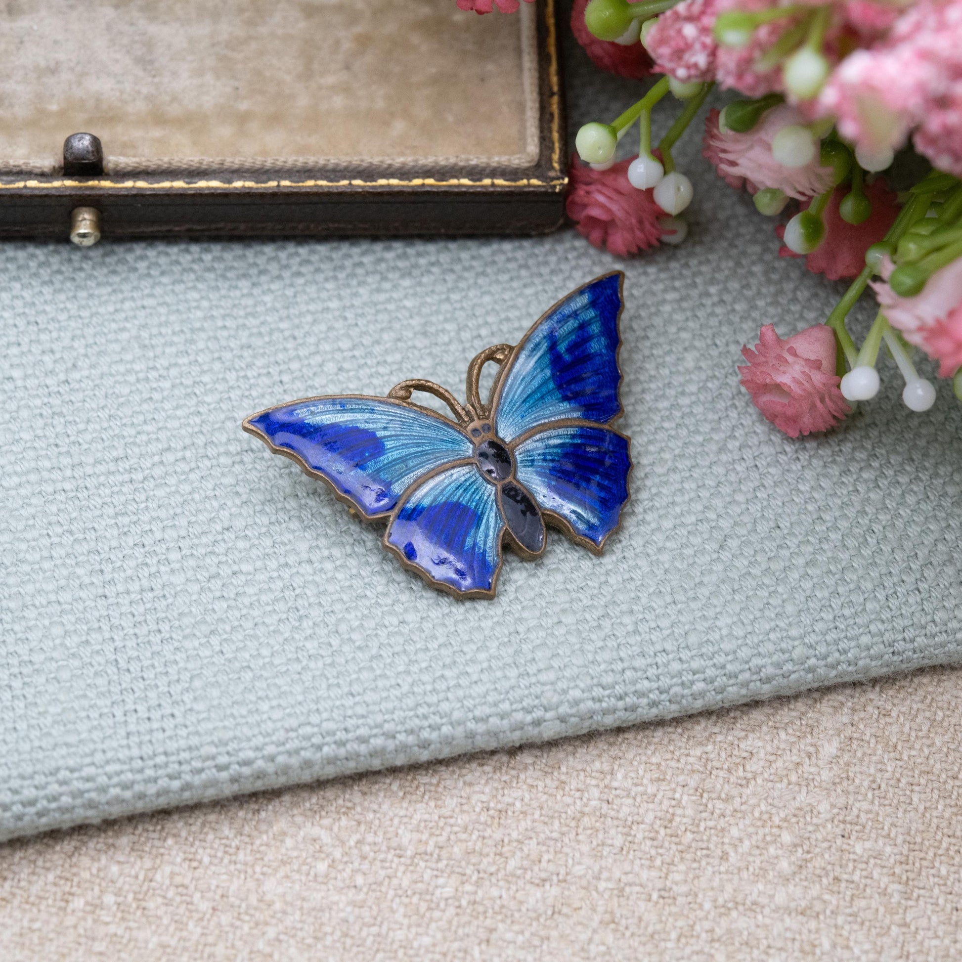 Antique Blue Enamel Butterfly Brooch c. 1930s - Collectable Insect Jewellery
