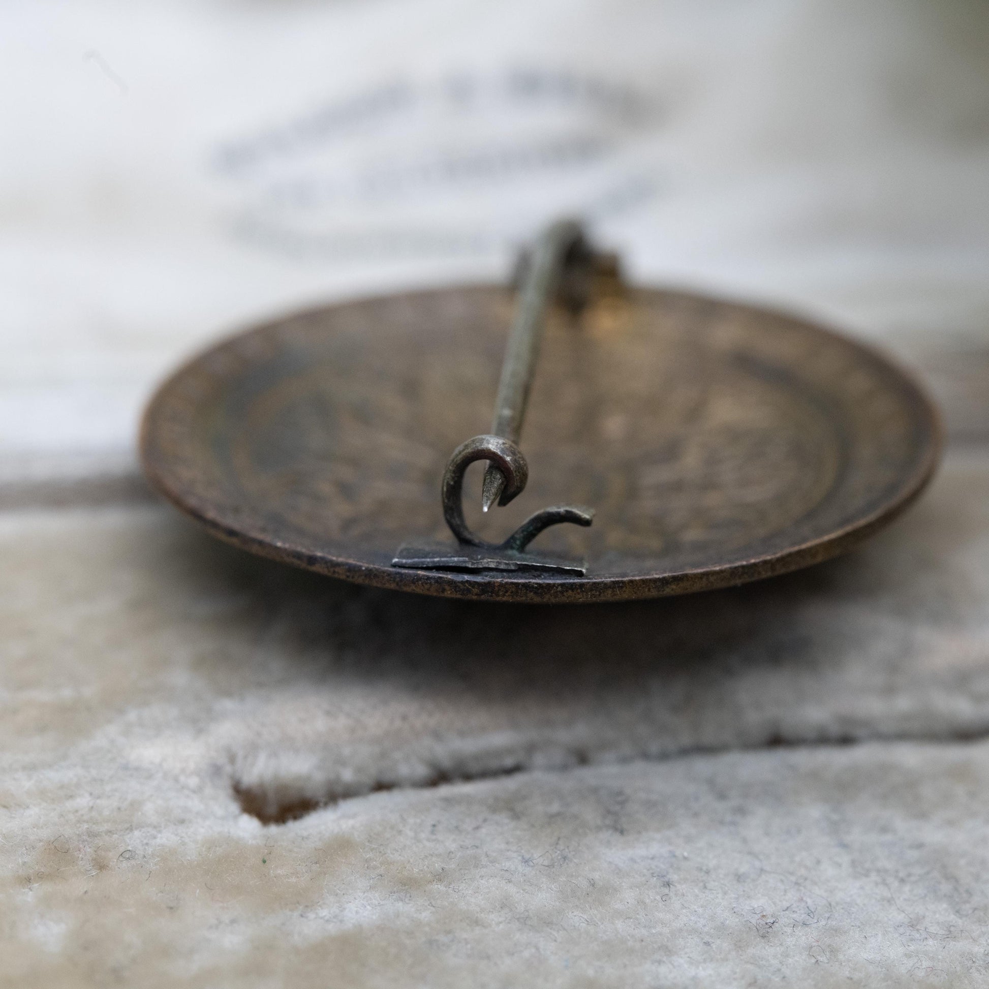Antique Enamel Brooch - Pressed Metal Domed Circle Shape | Victorian Era