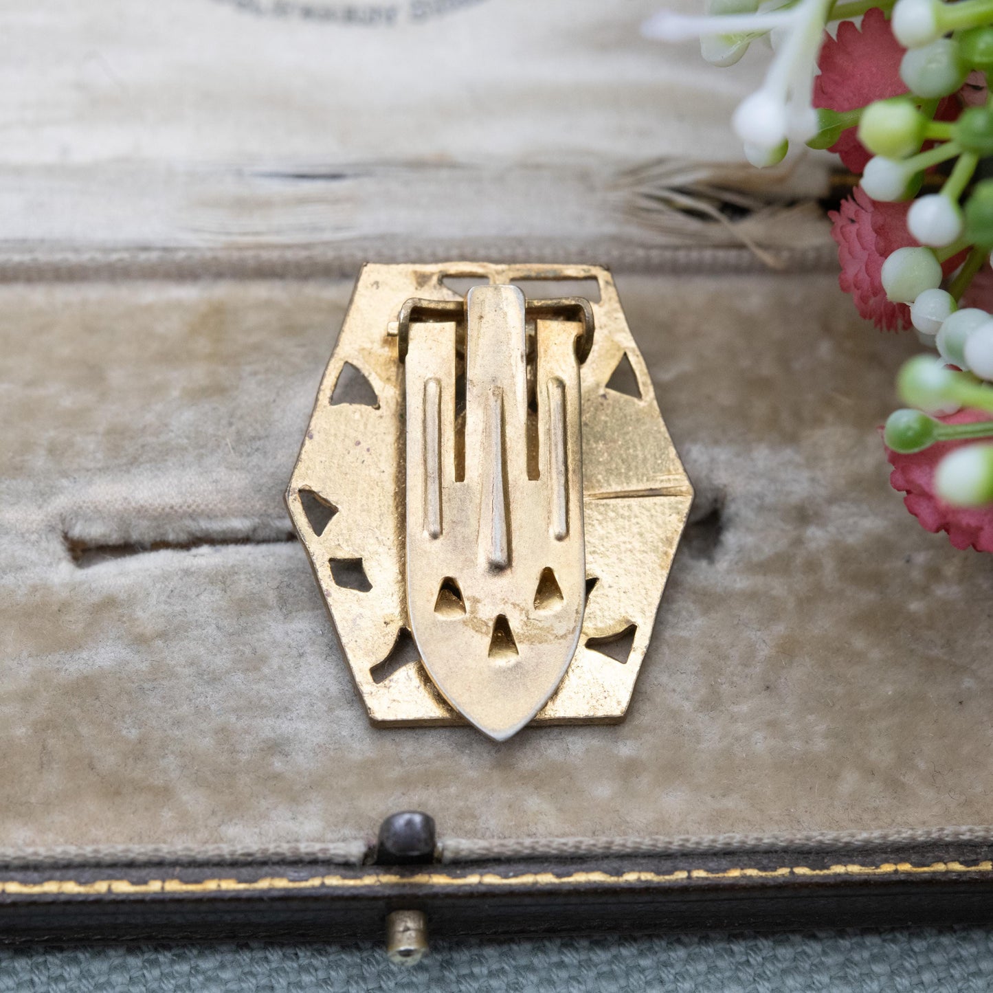 Vintage Art Deco Enamel Flowers Single Dress Clip c. 1930s