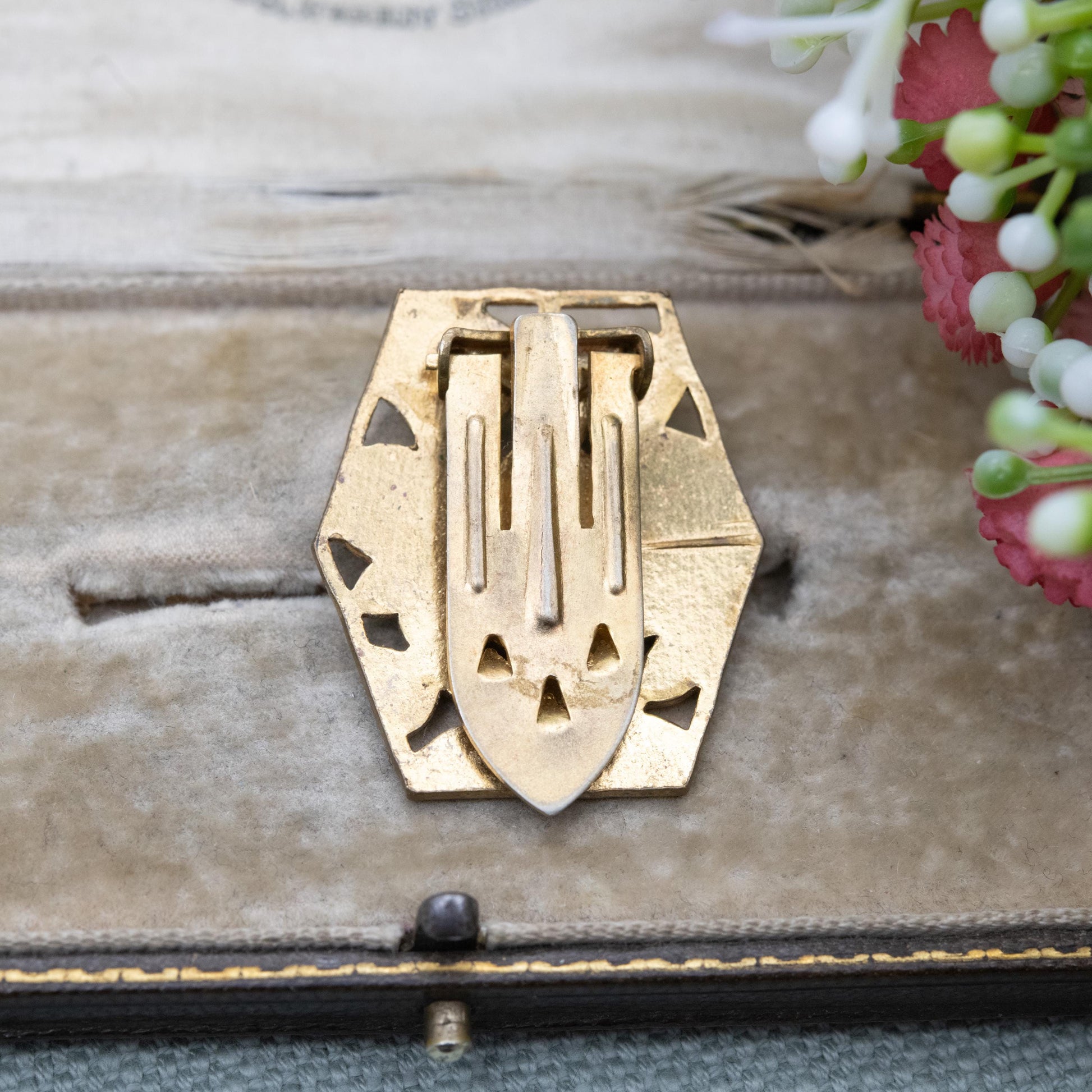 Vintage Art Deco Enamel Flowers Single Dress Clip c. 1930s