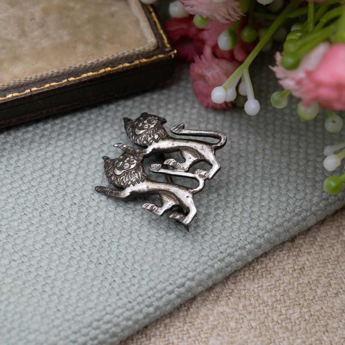 Antique Silver Normandy Lions Brooch - William the Conqueror Coat of Arms | Two Lions Passant