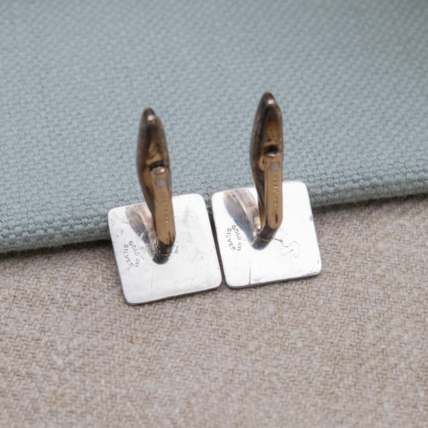 Vintage 9ct Gold on Silver Cufflinks 1975 with Bullet Backs - Diamond Cut Bark Effect Pattern Design | Gift for Him