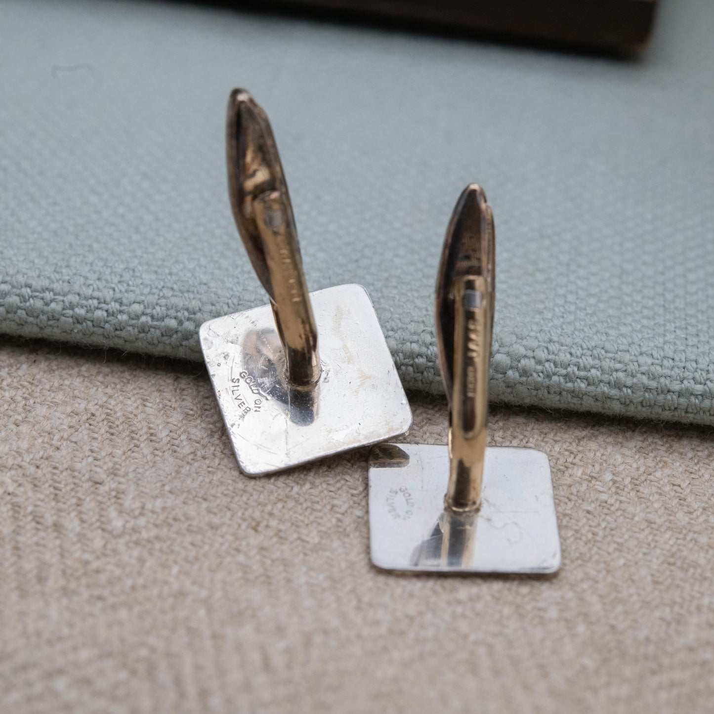 Vintage 9ct Gold on Silver Cufflinks 1975 with Bullet Backs - Diamond Cut Bark Effect Pattern Design | Gift for Him