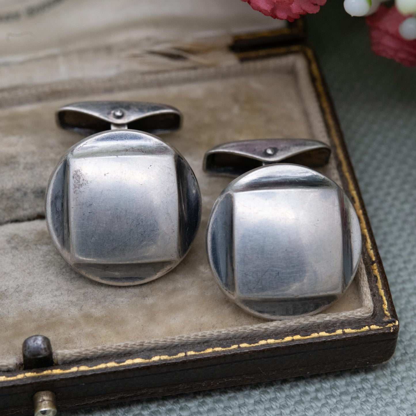 Vintage Finnish Silver Bullet Back Cufflinks by Tuntematon Okand Pori - Made in Finland Anvil Mark | Minimalist Round Square Design