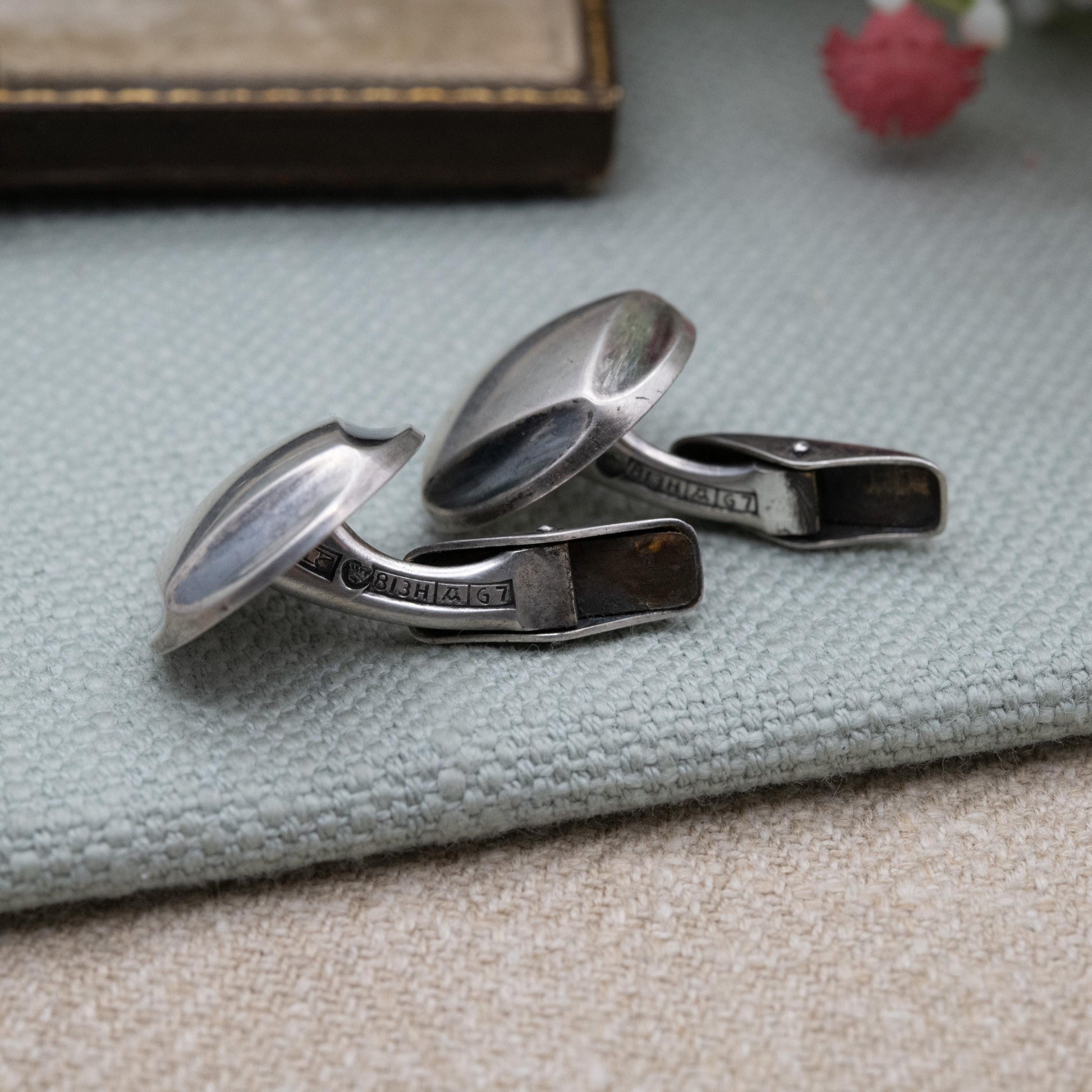 Vintage Finnish Silver Bullet Back Cufflinks by Tuntematon Okand Pori - Made in Finland Anvil Mark | Minimalist Round Square Design