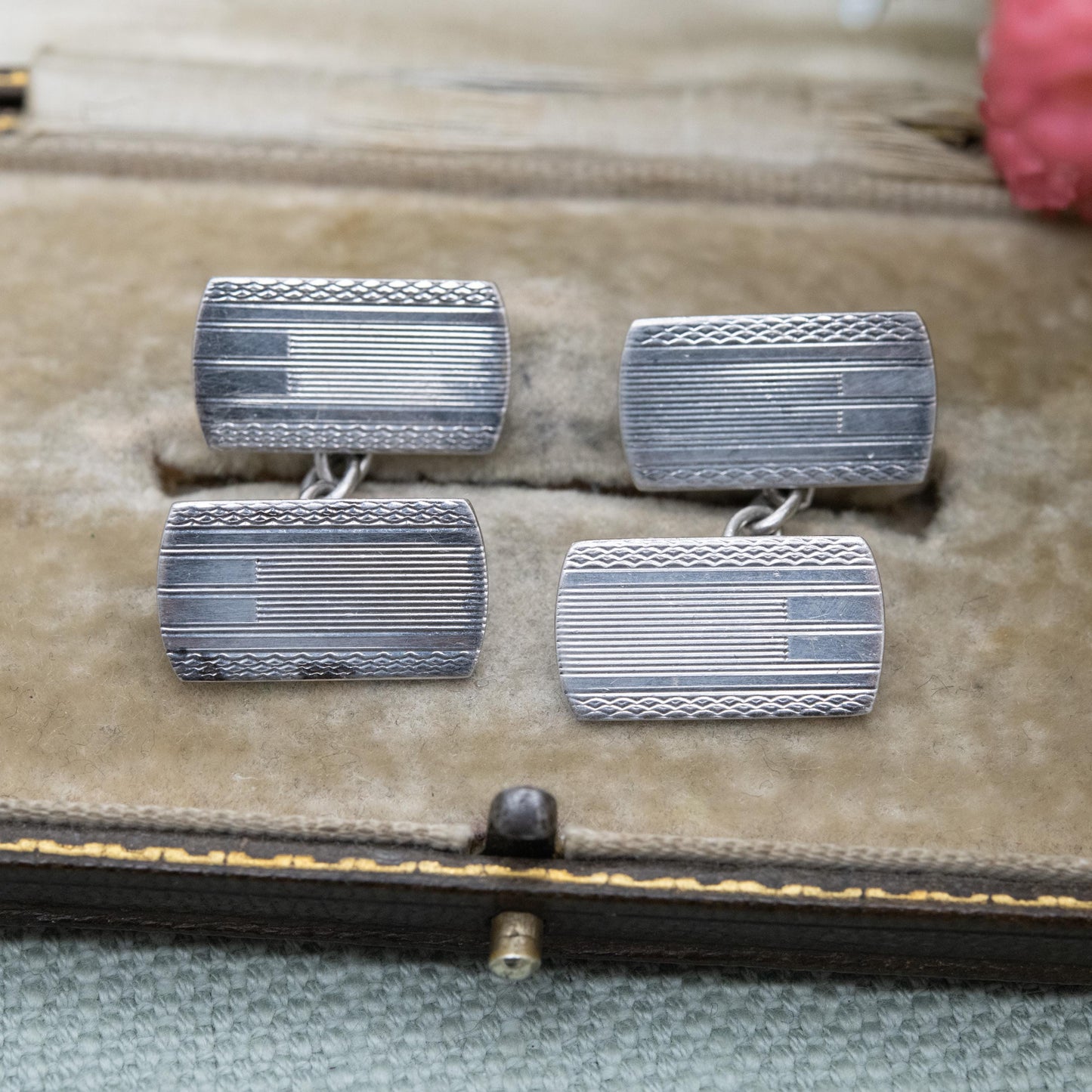 Vintage Sterling Silver Engine Turned Chain Link Cufflinks
