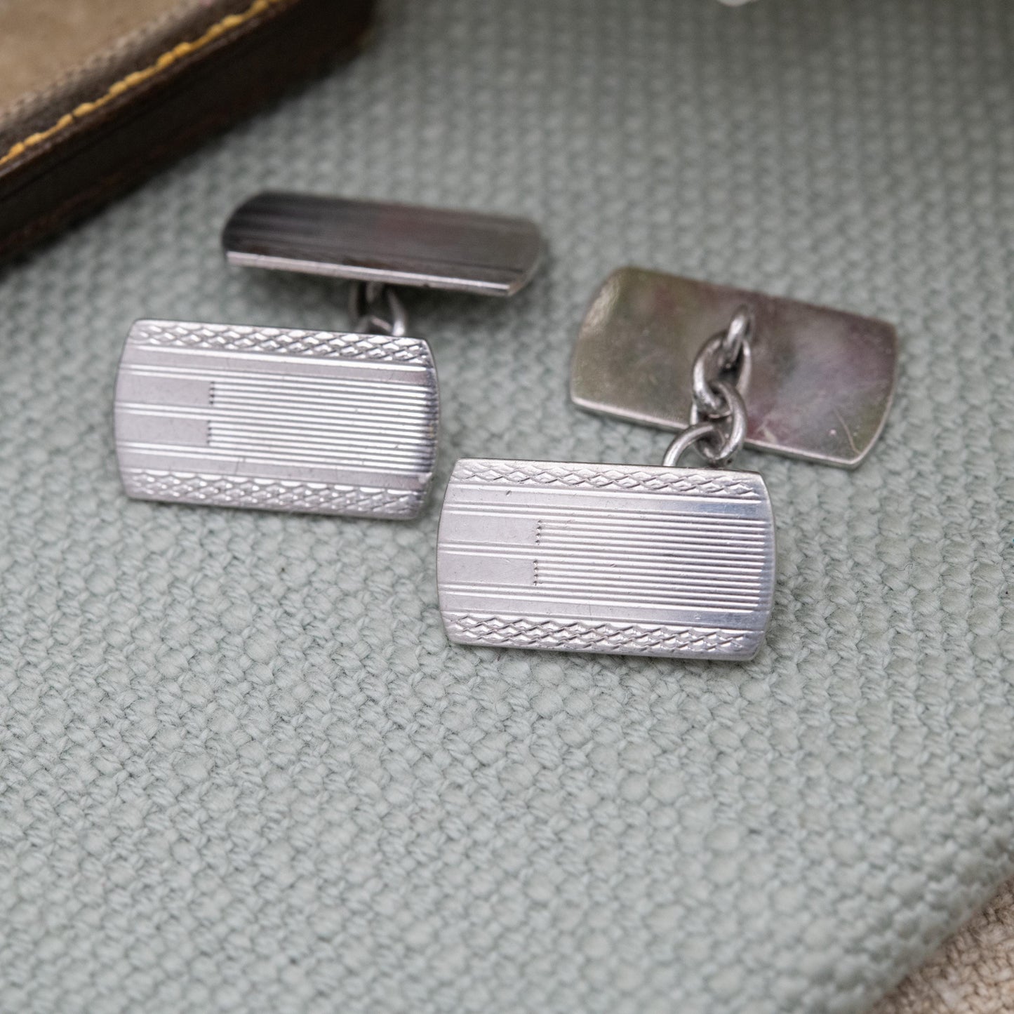 Vintage Sterling Silver Engine Turned Chain Link Cufflinks