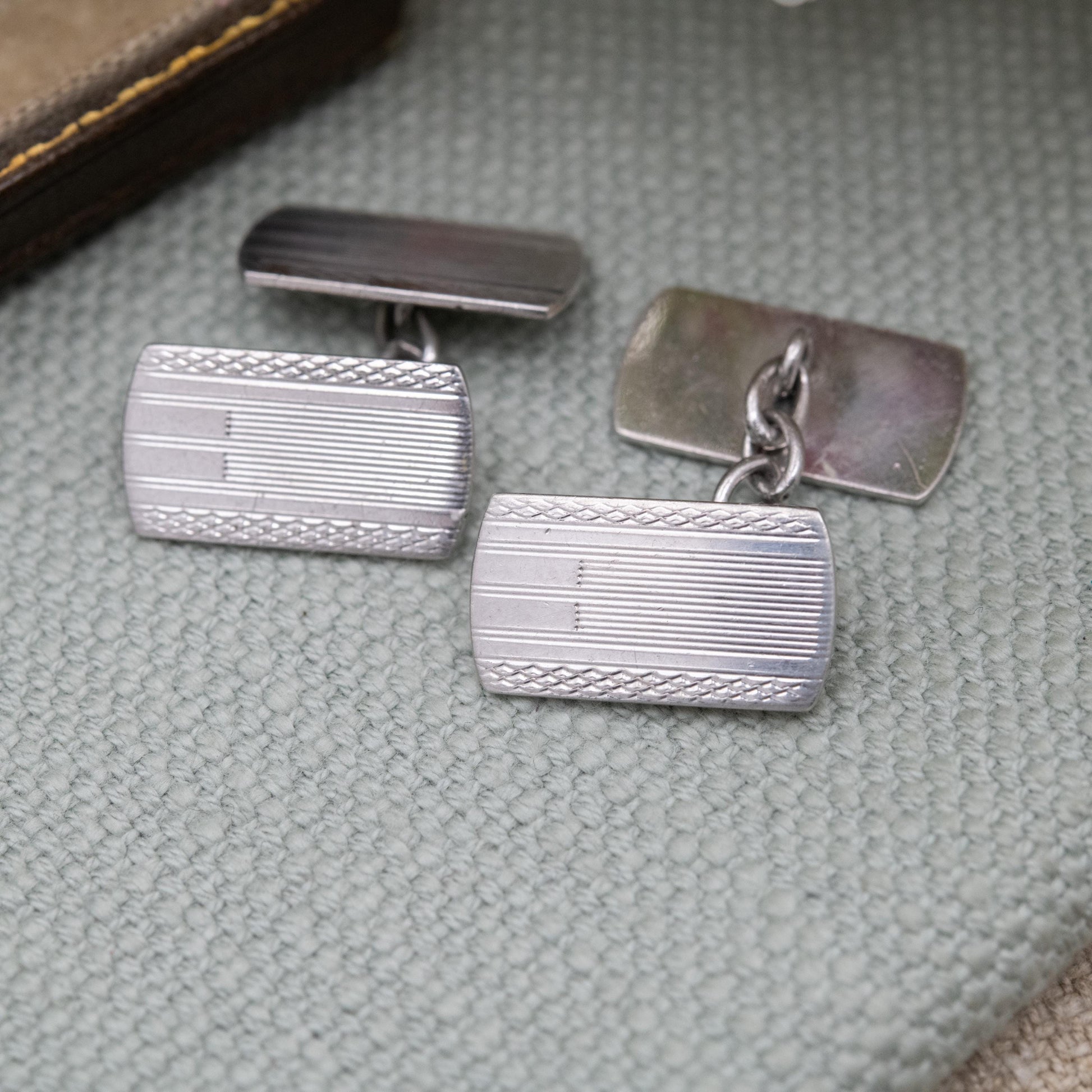 Vintage Sterling Silver Engine Turned Chain Link Cufflinks