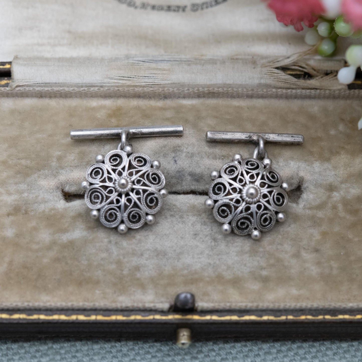 Vintage Scandinavian Silver Cannetille Chain Link Cufflinks 830S - Intricate Wire Work Design | Gift for Him