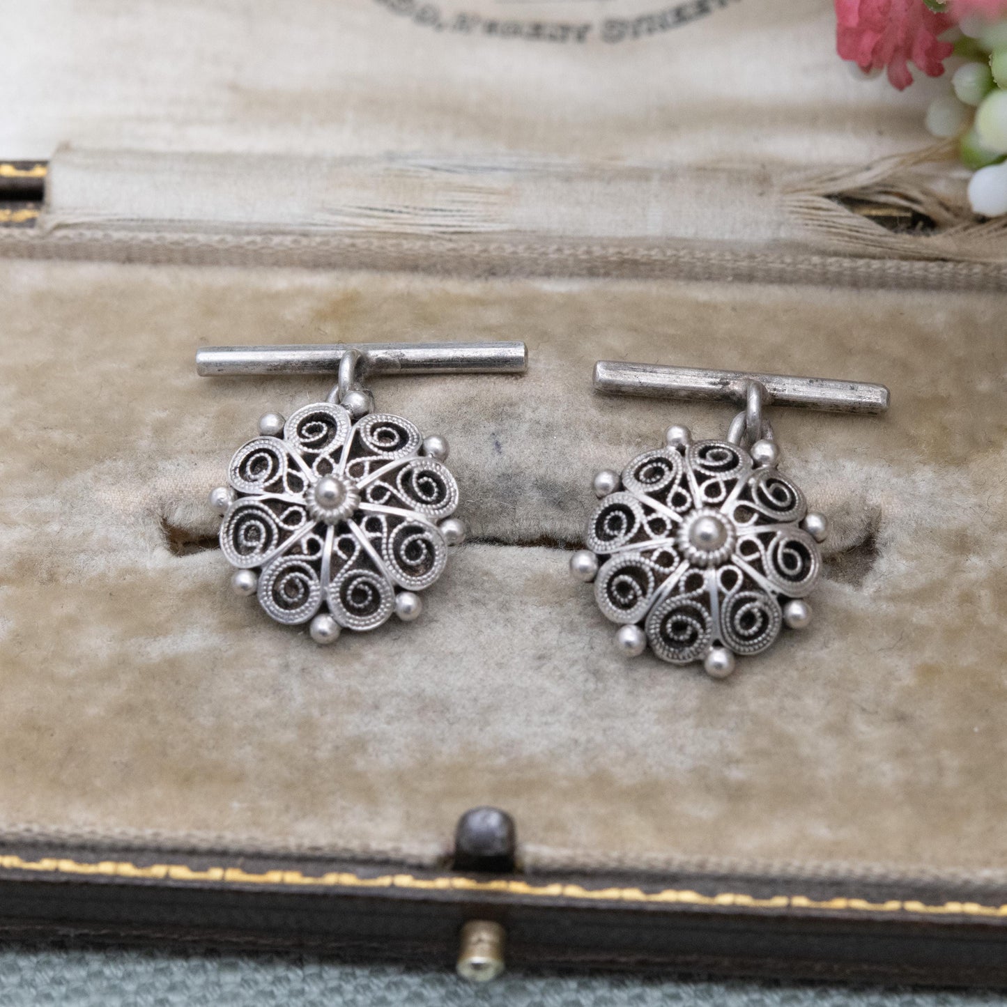 Vintage Scandinavian Silver Cannetille Chain Link Cufflinks 830S - Intricate Wire Work Design | Gift for Him
