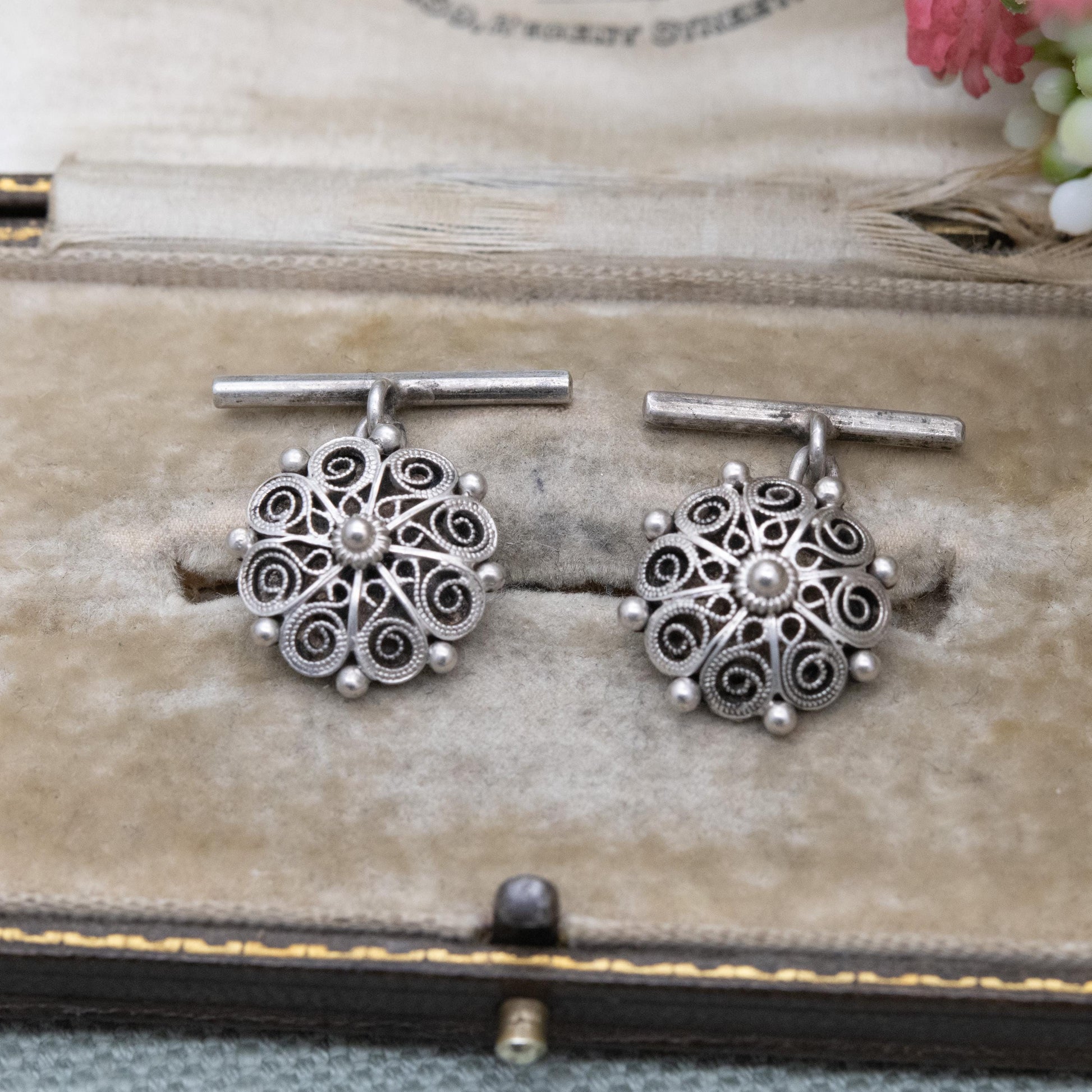 Vintage Scandinavian Silver Cannetille Chain Link Cufflinks 830S - Intricate Wire Work Design | Gift for Him