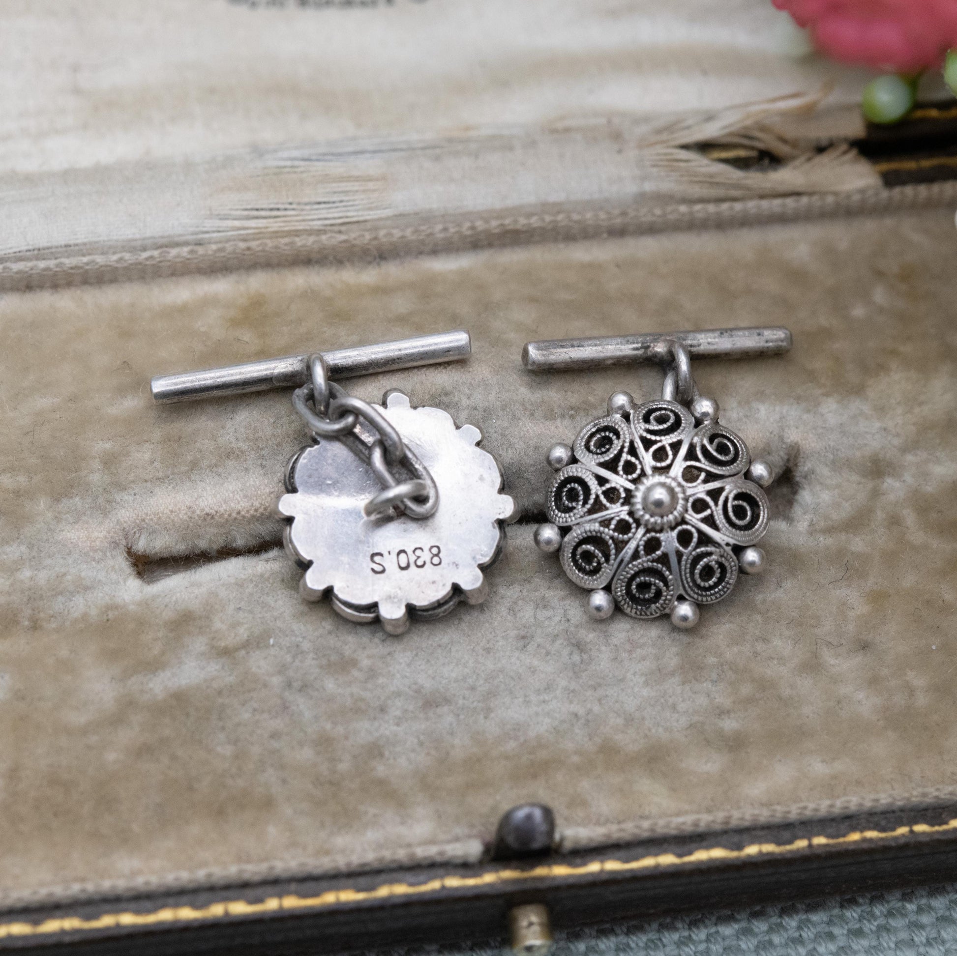 Vintage Scandinavian Silver Cannetille Chain Link Cufflinks 830S - Intricate Wire Work Design | Gift for Him
