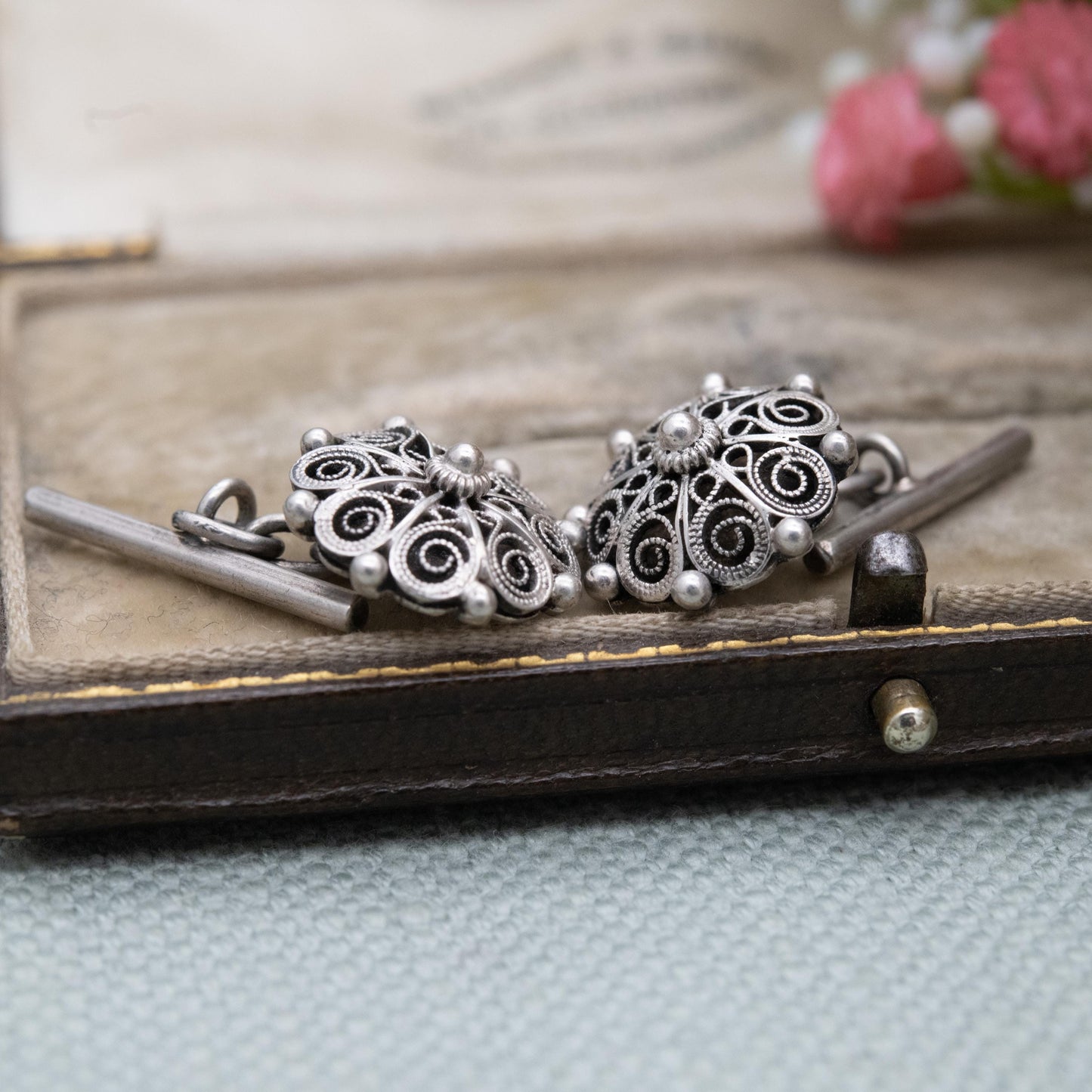 Vintage Scandinavian Silver Cannetille Chain Link Cufflinks 830S - Intricate Wire Work Design | Gift for Him