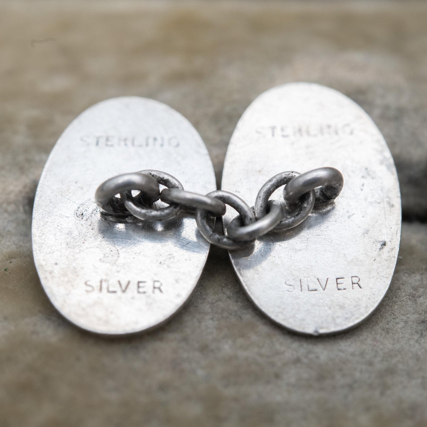 Vintage Sterling Silver Chain Link Cufflinks - Engine Turned
