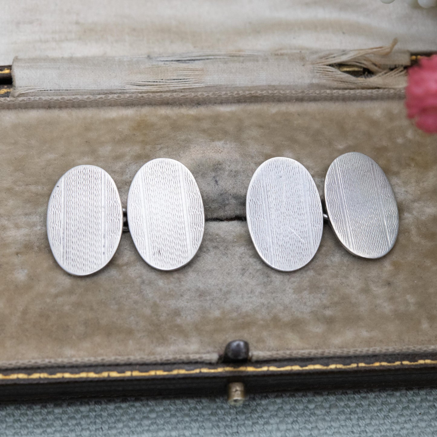 Vintage Sterling Silver Chain Link Cufflinks - Engine Turned