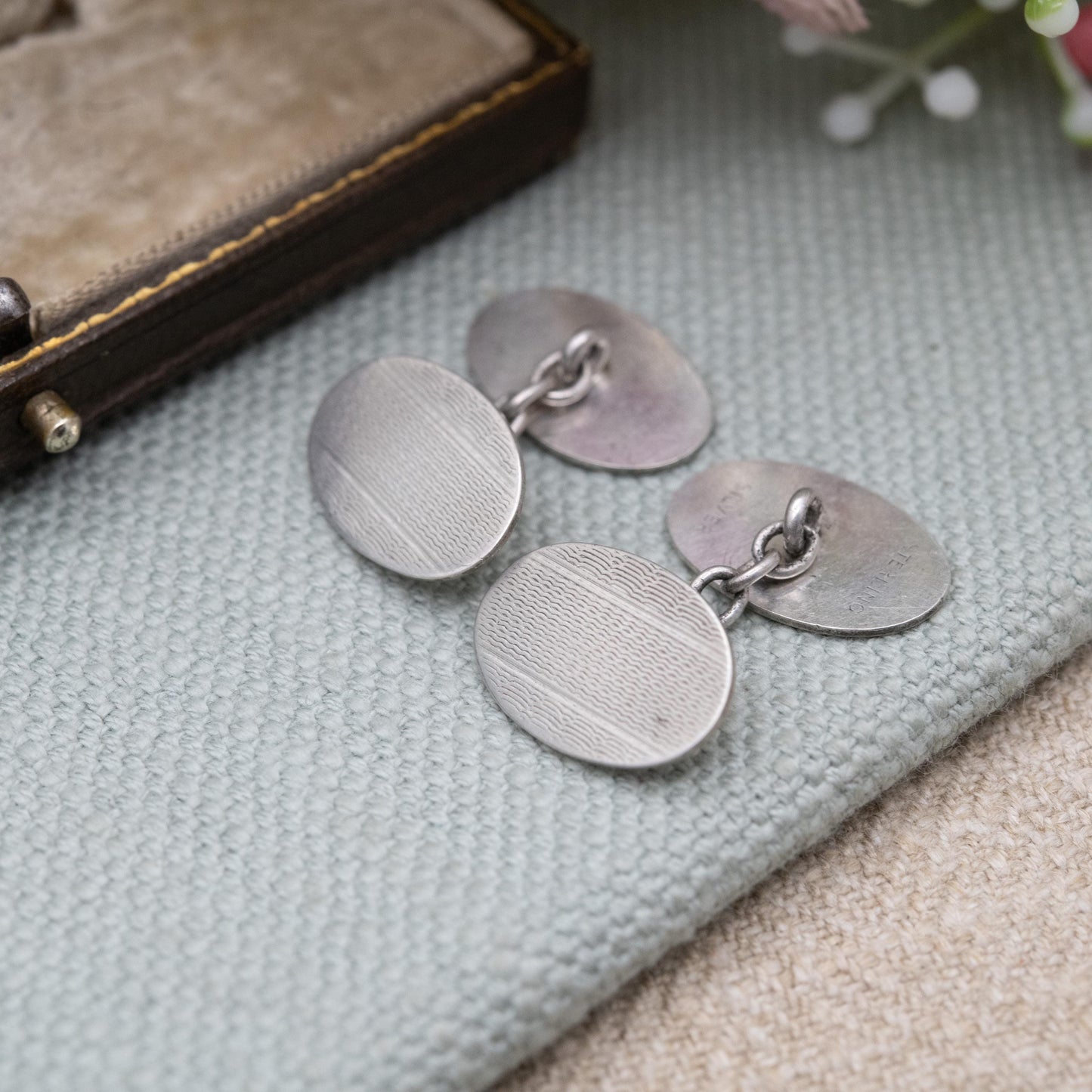 Vintage Sterling Silver Chain Link Cufflinks - Engine Turned