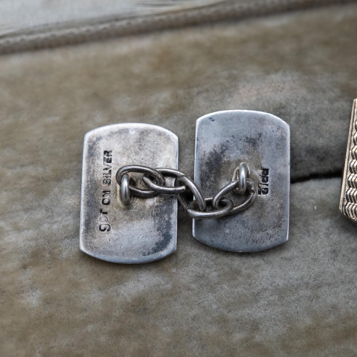 Vintage Payton Pepper & Sons 9ct Gold on Silver Chain Link Cufflinks - Engine Turned