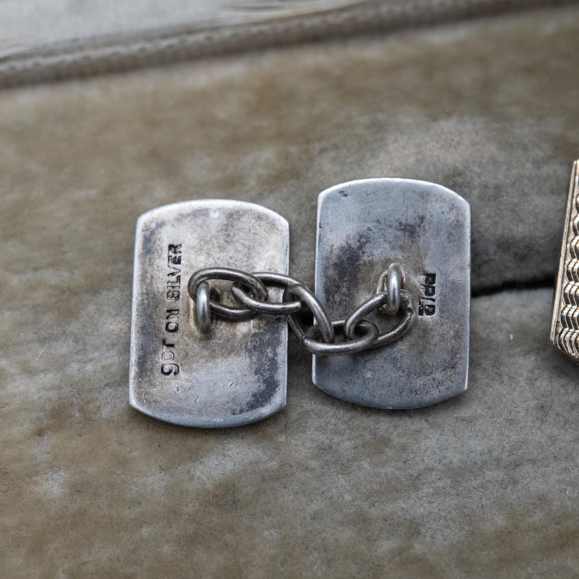 Vintage Payton Pepper & Sons 9ct Gold on Silver Chain Link Cufflinks - Engine Turned
