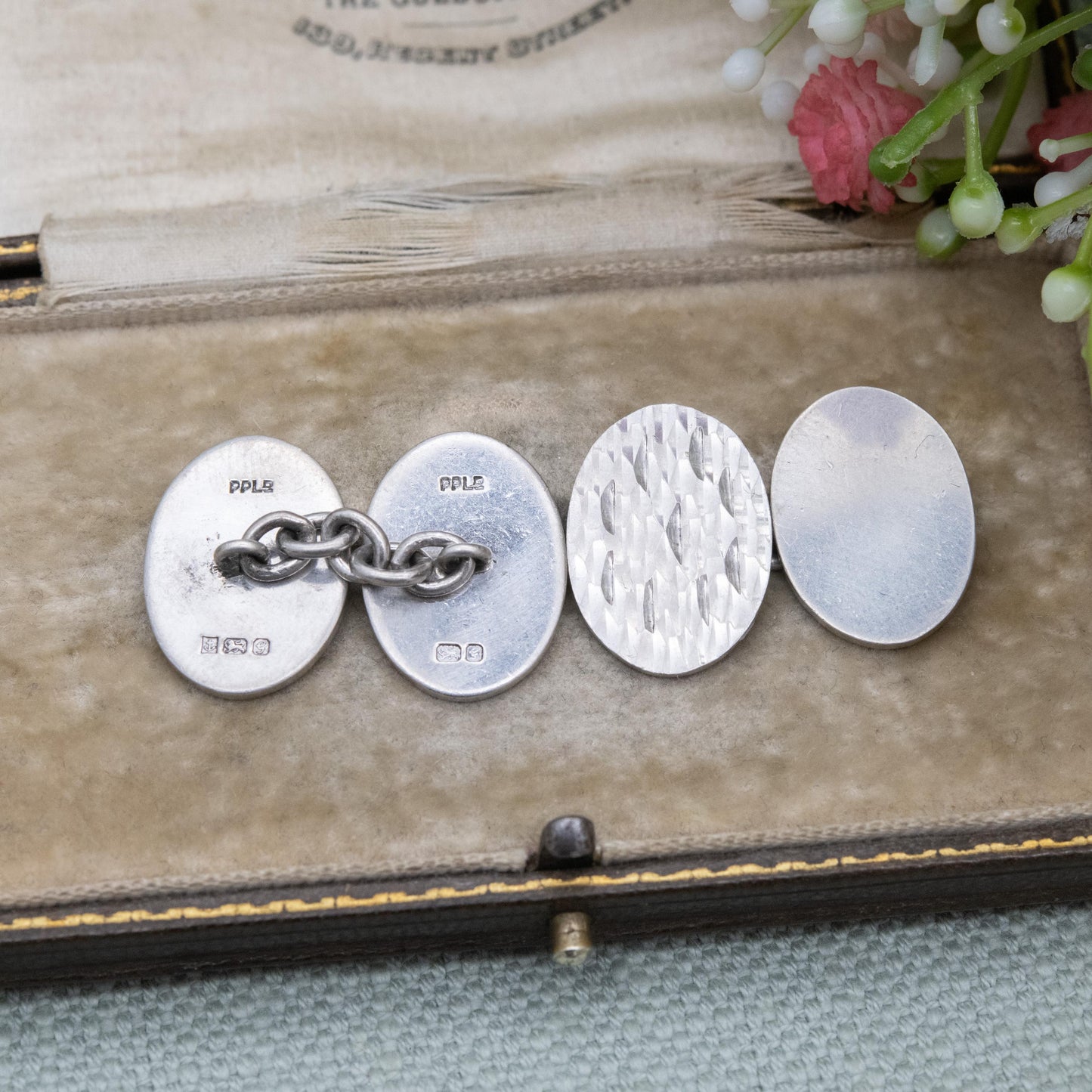 Vintage Pepper Payton and Sons Sterling Silver Chain Link Cufflinks 1981 - Hand Engraved Textured Minimalist Pattern Design | Gift for Him
