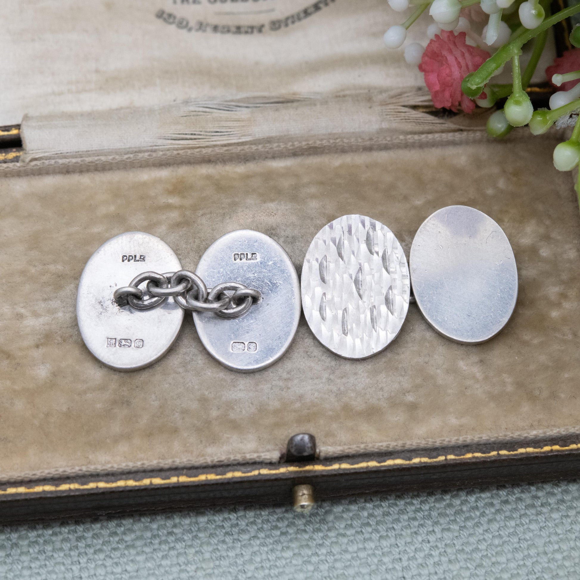 Vintage Pepper Payton and Sons Sterling Silver Chain Link Cufflinks 1981 - Hand Engraved Textured Minimalist Pattern Design | Gift for Him