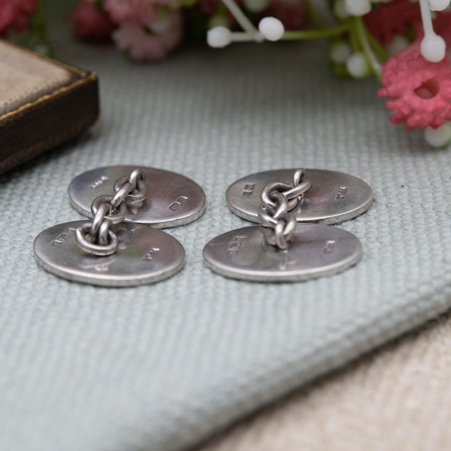 Vintage Pepper Payton and Sons Sterling Silver Chain Link Cufflinks 1981 - Hand Engraved Textured Minimalist Pattern Design | Gift for Him