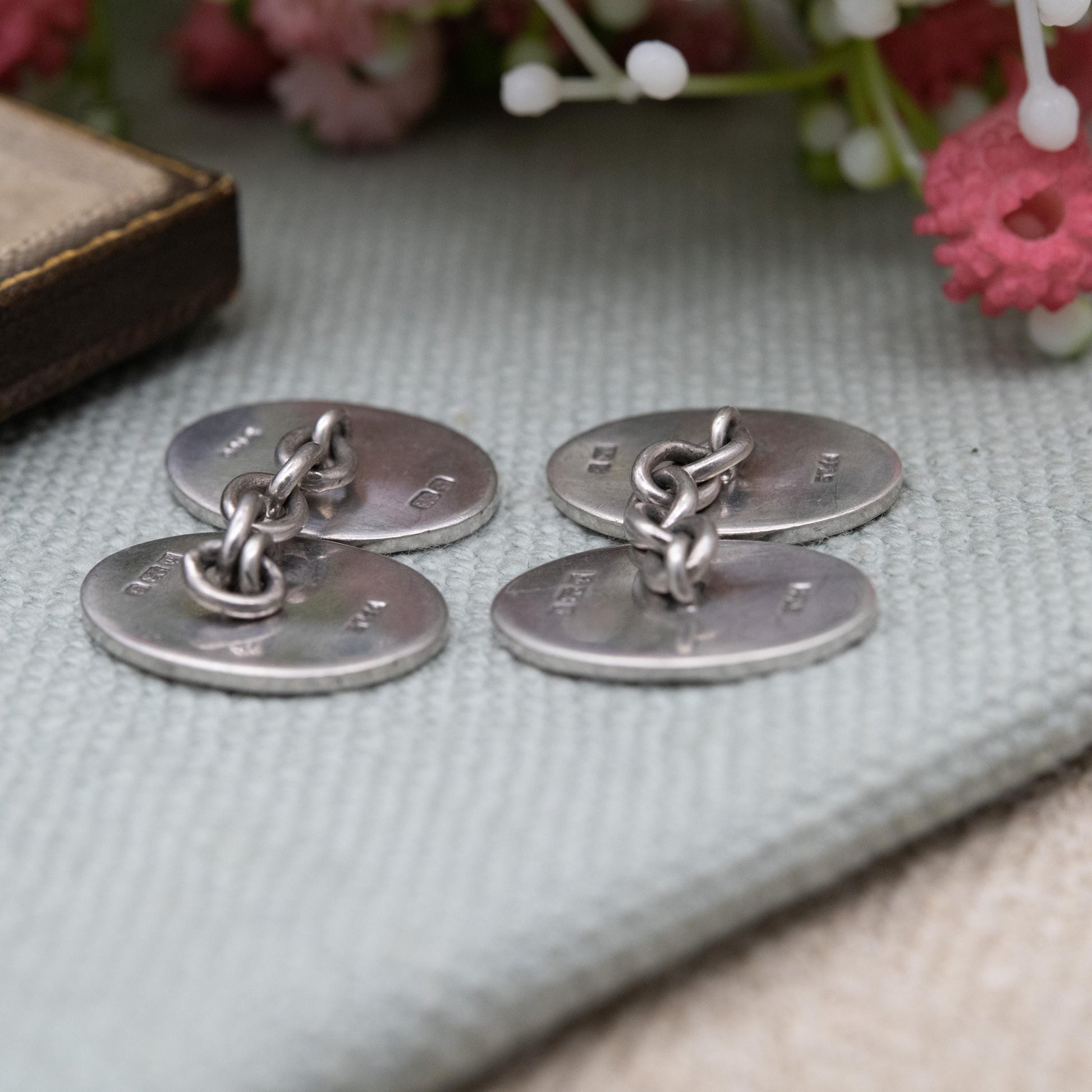 Vintage Pepper Payton and Sons Sterling Silver Chain Link Cufflinks 1981 - Hand Engraved Textured Minimalist Pattern Design | Gift for Him
