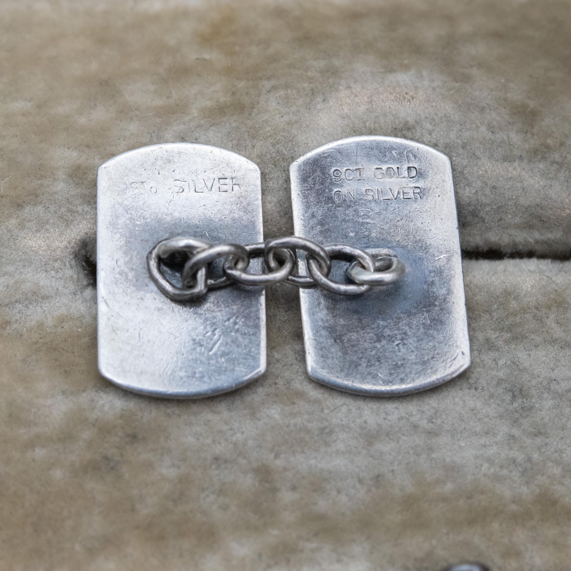 Vintage 9ct Gold on Silver Chain Link Cufflinks - Engine Turned
