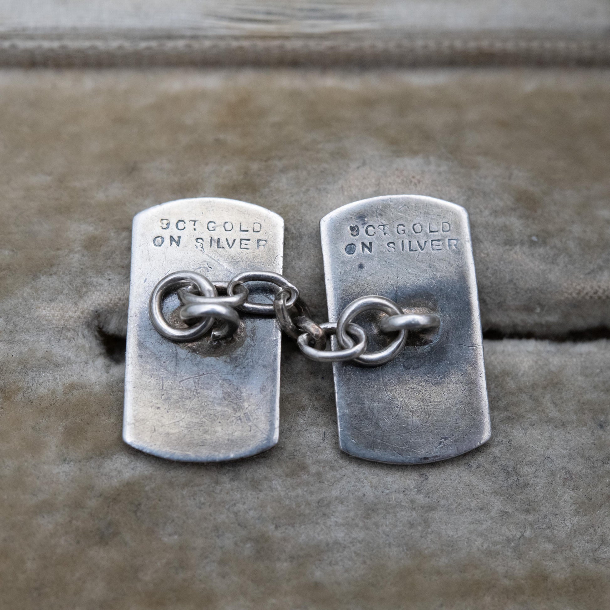 Vintage 9ct Gold on Silver Chain Link Cufflinks - Engine Turned