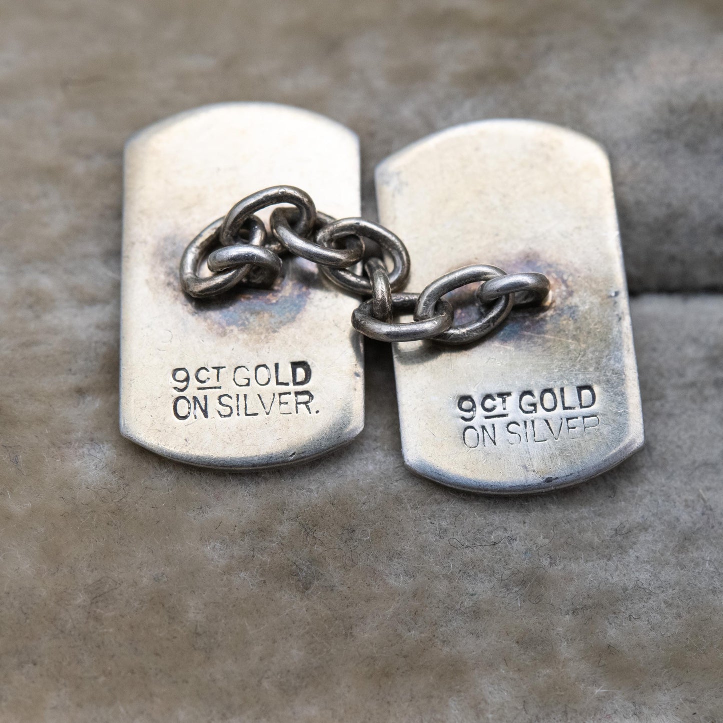 Vintage 9ct Gold on Silver Chain Link Cufflinks - Engine Turned